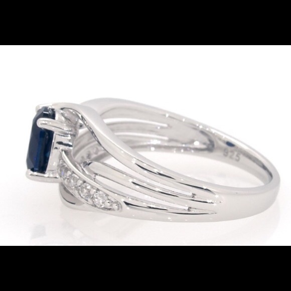 (925) Blue/White Lab-Created Sapphire Ring - Picture 7 of 9
